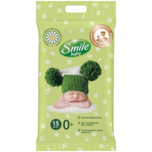 Вологі серветки для немовлят Smile Baby Экстракт ромашки и алоэ, 15 шт. (42106161)