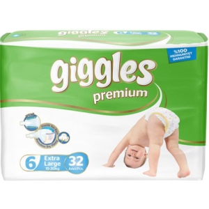 асортимент Одноразові підгузки Giggles Premium Extra Large Розмір 6 (15 + кг), 32 шт. (2638)