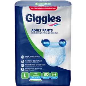 Одноразові підгузки-трусики Giggles для дорослих Large 100-150 см, 30 шт. (4885) інтернет-магазин