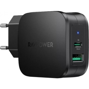 Мережевий зарядний пристрій RavPower Charger 30W PD USB-C+USB-A Black (RP-PC144)