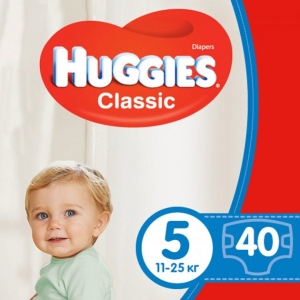 Одноразові підгузки Huggies Classic Розмір 5 (11-25 кг) Jumbo, 40 шт.
