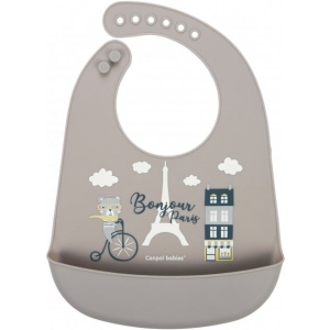 Нагрудник силіконовий Canpol babies Bonjour Paris з карманом, бежевий (74/027_bei)