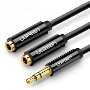Кабель 3.5 мм -3.5 мм UGREEN AV134 AUX 3.5мм - TRSx2 M/F 0.25 m Black (20816)