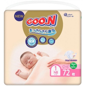 Одноразові підгузки Goo.N Premium Soft для новонароджених на липучках Розмір 1(NB) (до 5 кг), 72 шт. (863222)