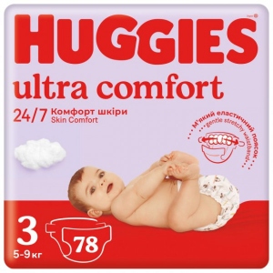 Одноразові підгузки Huggies EU Ultra Comfort Розмір 3 (5-8 кг), Mega 78 шт. (5029053548760) Європейський товар