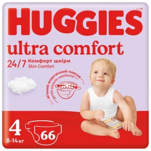 Одноразові підгузки Huggies EU Ultra Comfort Розмір 4 (8-14 кг), Mega 66 шт. (5029053548777) Європейський товар