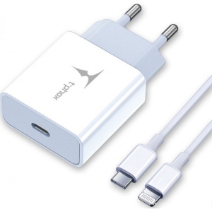 Мережевий зарядний пристрій T-phox PD 18W Charger+C-Lightning 18W Cable 1 m White