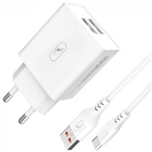 Мережевий зарядний пристрій SkyDolphin SC30T (2USB, 2.1A) White (MZP-000113) + кабель Type-C