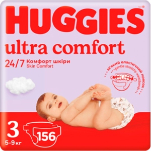 Одноразові підгузки Huggies EU на липучках Ultra Comfort Розмір 3 (5-9 кг), 156 шт. (2 уп. по 78 шт.) (5029053590516) Європейський товар