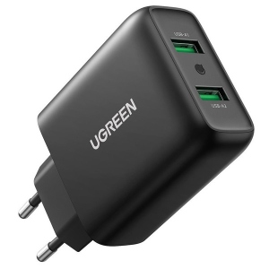 Мережевий зарядний пристрій UGREEN CD161 36W 2xUSB QC 3.0 Charger Black (10216)