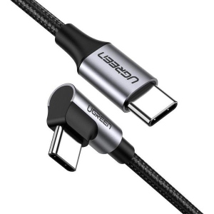 Кабель синхронізації даних UGREEN US255 Type-C-Type-C Angled 3A Cable 1 м Gray/Black (50123)