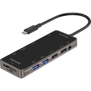 Хаб USB Promate Primehub-pro HDMI, RJ45, USB 3.0, USB 2.0, Кардридер, USB Type-C, VGA Grey