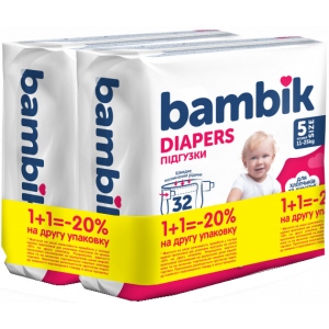 Одноразові підгузки Bambik Medium Розмір 5 (11-25кг), 64 шт. (2*32шт) (43406534) в Україні