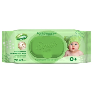 Вологі серветки для немовлят Smile "Екстракт ромашки і алое" з клапаном, 72 шт. (42113965)