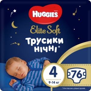 Одноразові підгузки-трусики Huggies Elite Soft Overnites Розмір 4 (9-14 кг.), 76 шт. (4*19 шт.) (5029054568958)