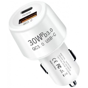 Автомобільний зарядний пристрій XOKO CQC-220 PD Type-C 30W/3A, USB 3A 
White (CQC-220-WH)