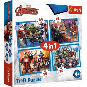 порівняти ціни на Пазли картонні (3-4 роки) Trefl "Хоробрі месники" / MARVEL - (4в1) (34386)