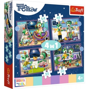 Пазли картонні (3-4 роки) Trefl "Перед сном" / Сім'я Трефликів - (4в1) (34399)