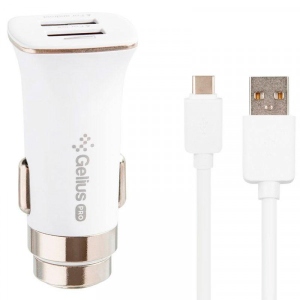 Автомобільний зарядний пристрій Gelius Pro Apollo GP-CC01 2USB 3.1A + Cable Type-C White (71435)