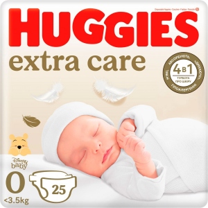 Одноразові підгузки Huggies Extra Care Розмір 0 (< 3,5 кг), 25 шт. (5029053548647)