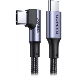 Кабель синхронізації даних UGREEN US334 USB-C 2.0 to Angled USB-C M/M Cable Aluminium Shell with Braided 3m Black (20583)