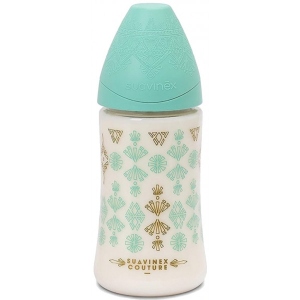 Пляшка для годування Suavinex 270 мл, кругла 3-позиційна, Couture, зелена (304149)