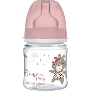 Пляшка для годування Canpol babies антиколікова з широким горлом PP Easy Start Bonjour Paris - рожева, 120 мл. (35/231_pin)