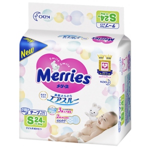 Одноразові підгузки MERRIES Розмір S (4-8 кг), 24 шт. (555016)