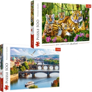 Пазли Trefl набір "Сім'я тигрів" 500 ел. + "Прага / Чехія" 500 ел. (37012)