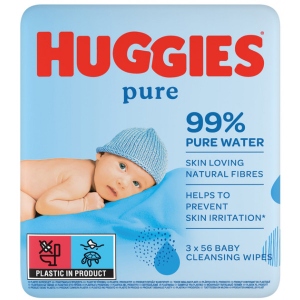 Вологі серветки для немовлят Huggies Pure 2+1 (56х3), 168 шт. (5029053550091)