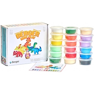 Маса для ліплення Berger Kids Clay Динозаври 18 баночек 580 г Різнокольоровий (Dino  01-18)