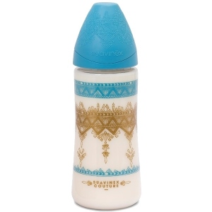 Пляшка для годування Suavinex 270 мл, кругла 3-позиційна, Couture, Блакитний (304151)