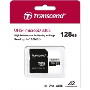 Карта пам'яті Transcend microSDXC 128GB C10 UHS-I U3 A2 + SD (TS128GUSD330S)