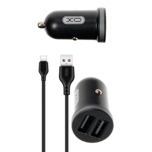 Автомобільний зарядний пристрій XO 2.1A/2 USB + Type-C Black (TZ08-TC-BK)