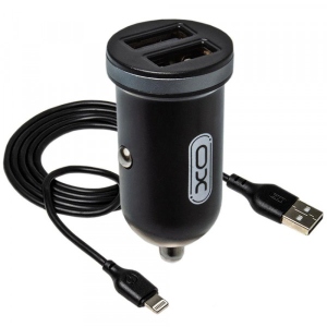 Автомобільний зарядний пристрій XO 2.1A/2 USB + lightning Black (TZ08-L-BK)