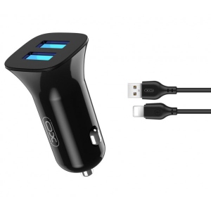 Автомобільний зарядний пристрій XO 2.4A/2 USB + lightning Black (TZ10-L-BK)