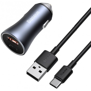 Автомобільний зарядний пристрій Baseus Golden Contactor Pro Dual Quick Charger Car USB/Type-C 5A 1 m Dark Gray (TZCCJD-0G) порівняти ціни