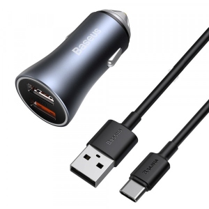 Автомобільний зарядний пристрій Baseus Golden Contactor Pro Dual Quick Charger Car Charger U+U 40W USB For Type-C 5A 1m Dark Gray (TZCCJD-A0G)