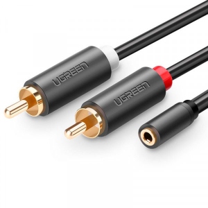 Кабель 3.5 мм -3.5 мм UGREEN AV102 AUX 3.5мм TRS - RCAx2 M/M 0.25m Black (10561)