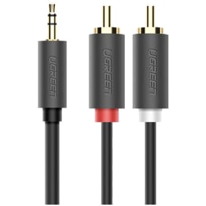 Кабель 3.5 мм - RCA UGREEN AV102 AUX 3.5мм TRS-RCAx2 M/M 1.5 m Black (10511)