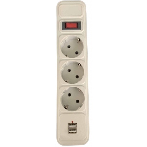 Мережевий фільтр 220В Ultra SSW3-1.8 (3 роз.,1.8 м, 2 USB) білий