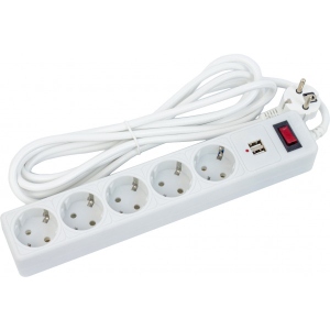 Мережевий фільтр 220В Ultra SSW5-3 (5 роз., 3м, 2 USB) білий