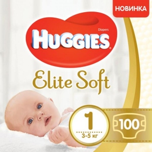 Одноразові підгузки Huggies Elite Soft Newborn Розмір 1 (3-5 кг), 100 шт. (5029053548500)