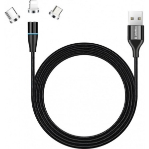Уцінка - Кабель синхронізації даних Colorway USB - 3в1 (Lightning+MicroUSB+Type-C) Magnetic Data/Quick Charge 2.4А 1 м Black (CW-CBUU038-BK) ##
