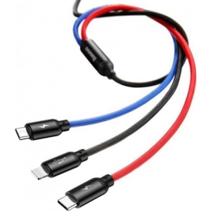 Кабель Baseus USB 2.0 AM to Lightning + Micro 5P + Type-C 0.3m Three Prima (CAMLT-ASY01)