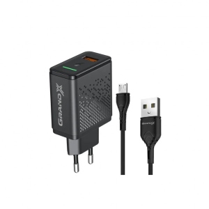 Мережевий зарядний пристрій Grand-X Fast Charge 3-в-1 QC3.0, FCP, AFC, 18W + cable microUSB (CH-650M)