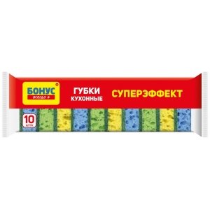 Губка для миття посуду поролонова Бонус крупнопориста "Суперефект" 10 шт/уп