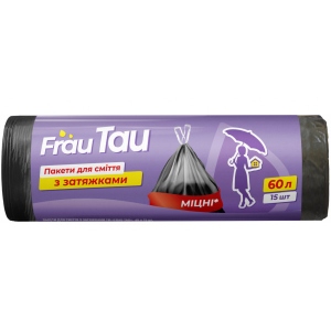 Пакет для сміття Frau Tau із затяжками Чорні 60 л 15 шт. (4820195507919)