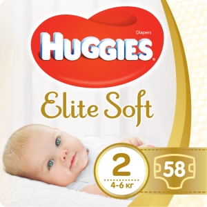 Одноразові підгузки Huggies EU Elite Soft Розмір 2 (4-6 кг), 58 шт. (5029053578071) Європейський товар