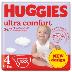 Одноразові підгузки Huggies Ultra Comfort Розмір 4 (7-18 кг), 132 шт. (5029053590523)
